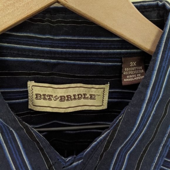 👣Bit & Bridle Black and Blue Striped Western Shirt - Picture 2 of 3